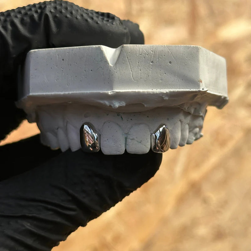 2-Tooth Dental Silver Caps | Custom Grillz UK | Onyx Grillz
